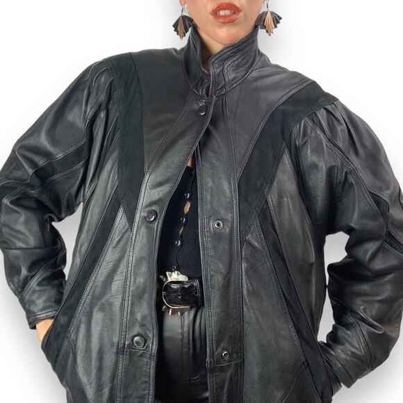 ❌SOLD❌Vintage MILAN LEATHERWEAR long black leather and suede jacket - Picture 10 of 13
